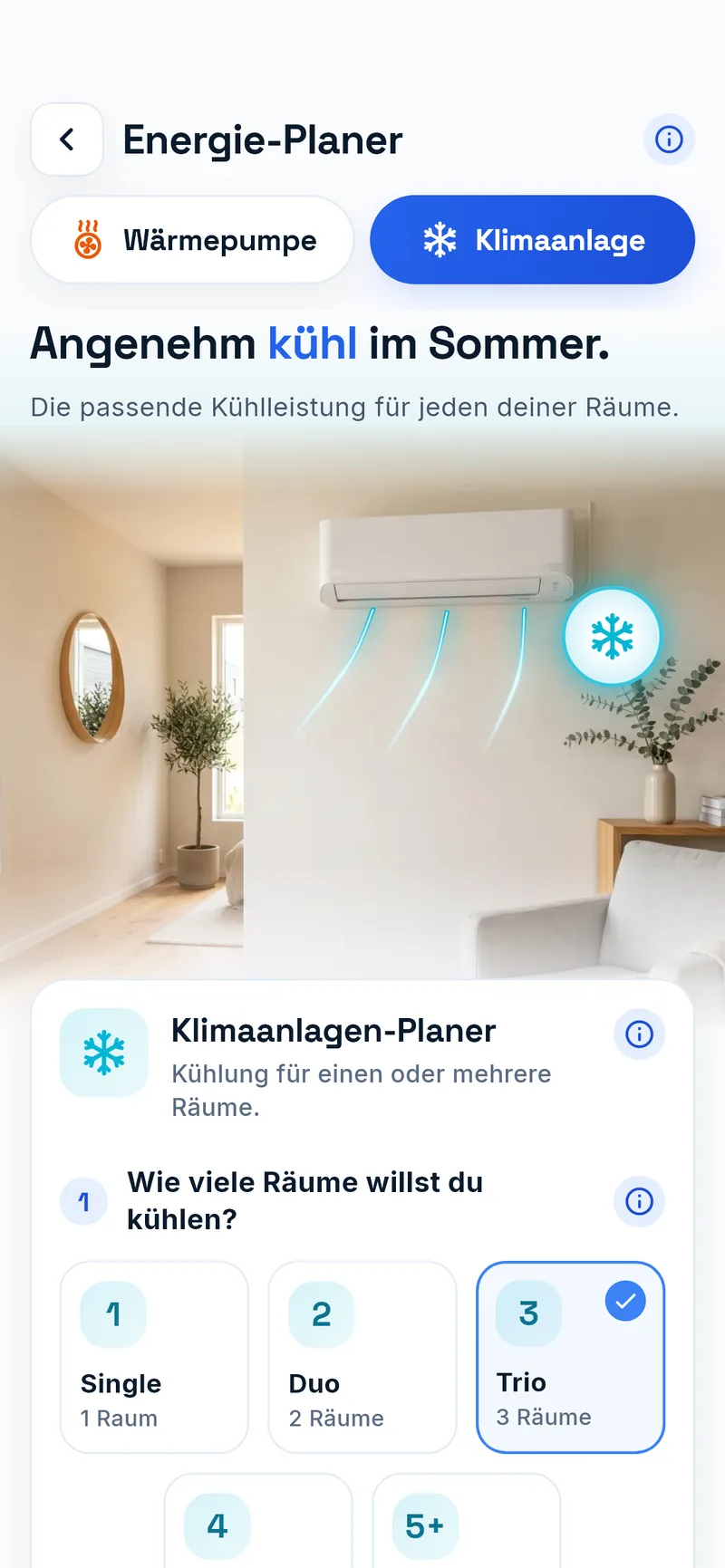 Klima-Planer der Autark-App: Auswahl der Räume