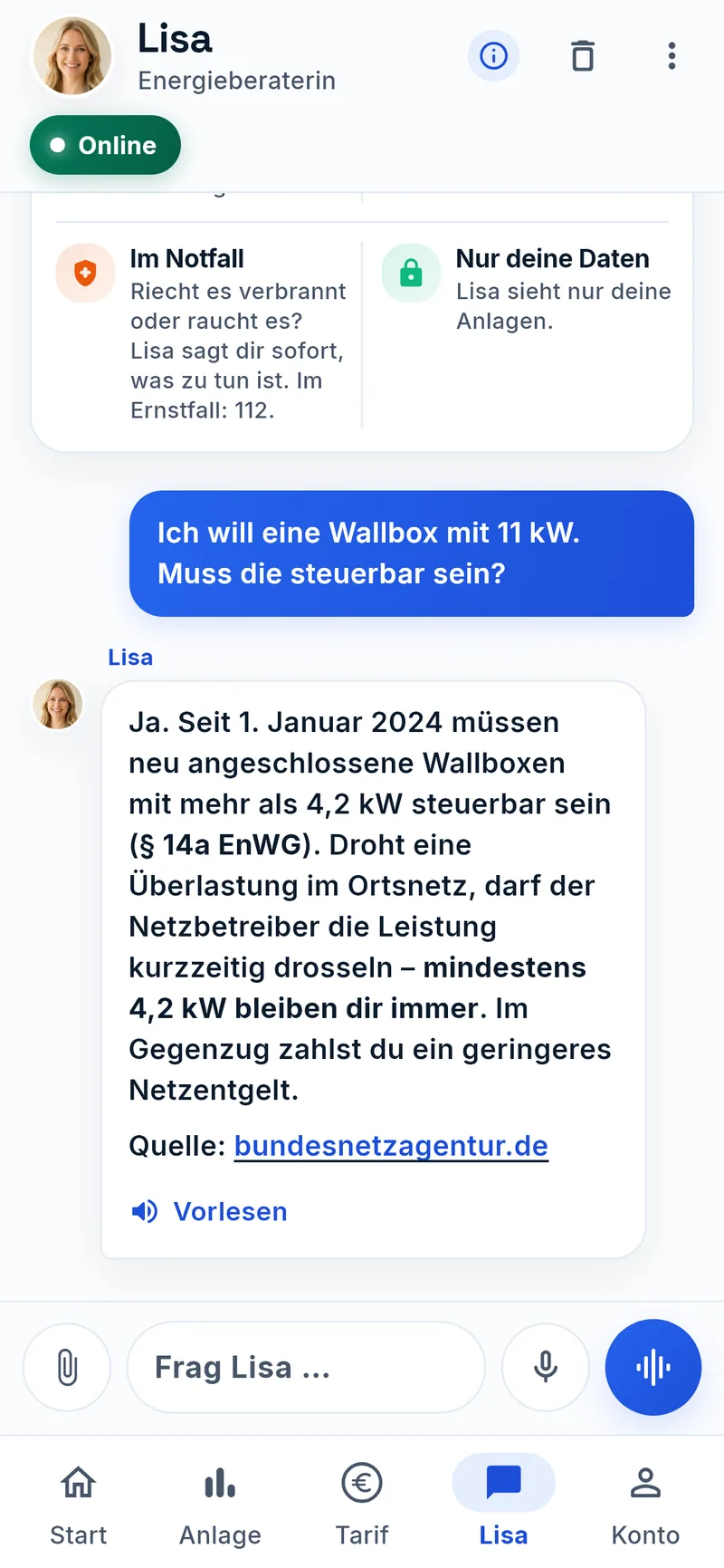 Chat mit Lisa mit Quellenangabe