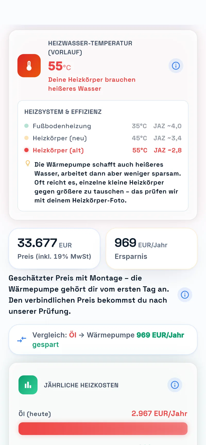 Kostenübersicht im Wärmepumpen-Planer