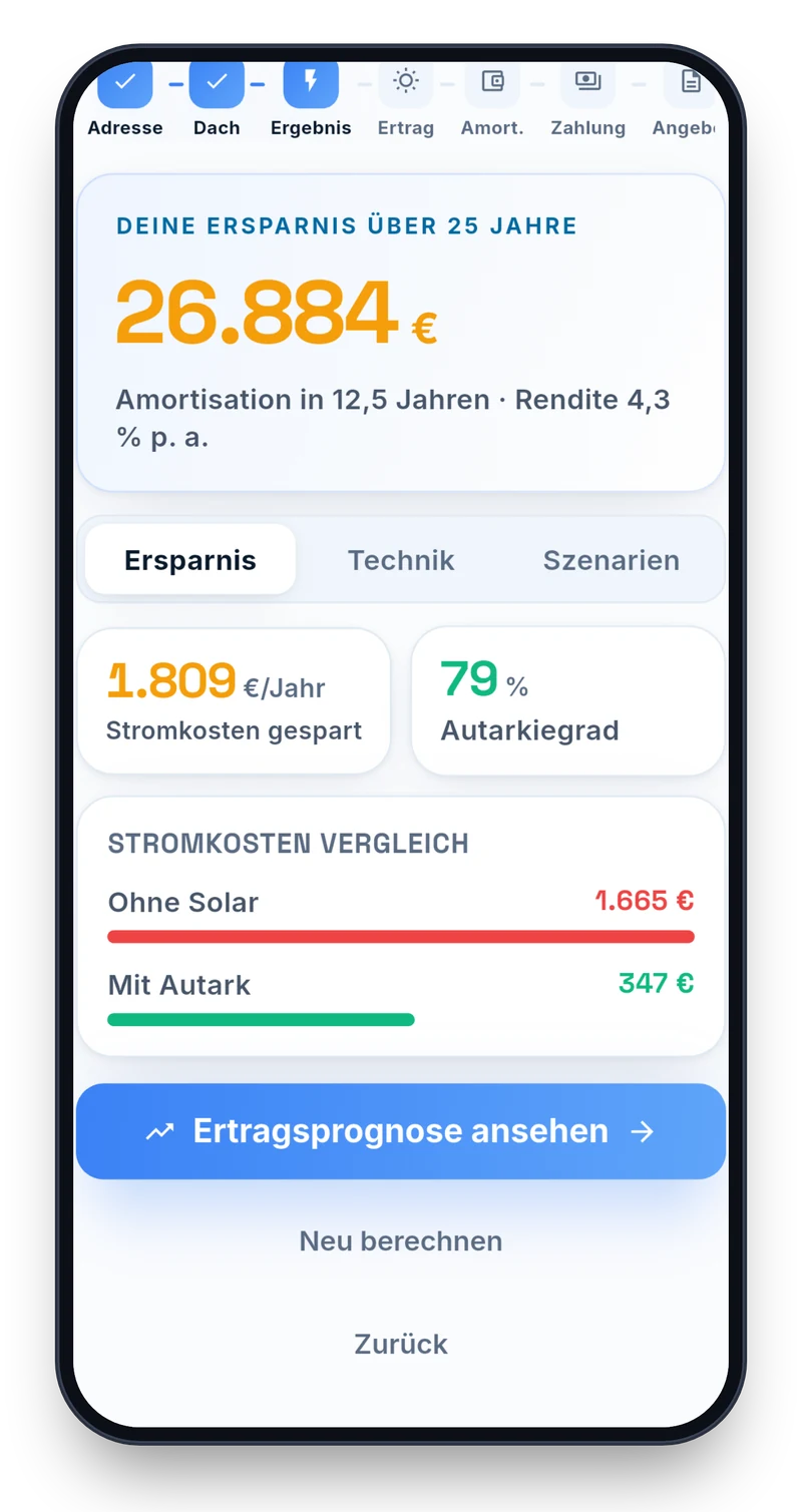 Ersparnis über 25 Jahre in der Autark-App