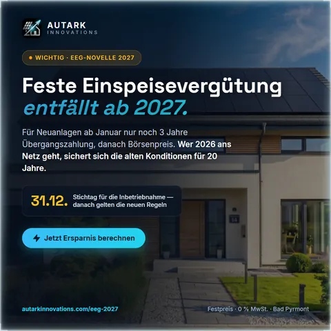 EEG-Novelle 2027 — feste Einspeisevergütung entfällt (Beitrag vom 06.09.2026)