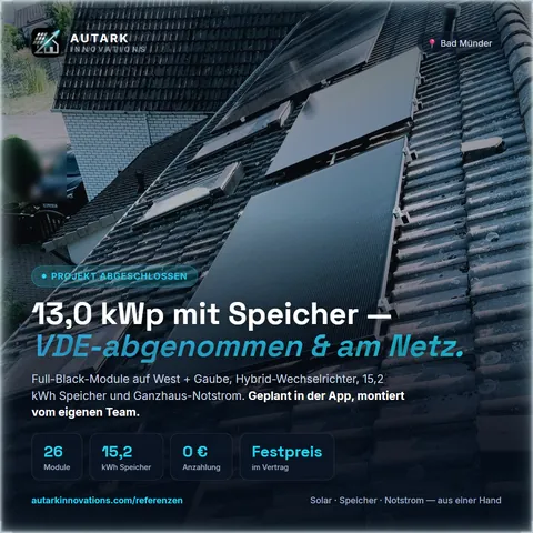 Projekt Bad Münder abgeschlossen — 13,0 kWp mit Speicher (Beitrag vom 06.09.2026)
